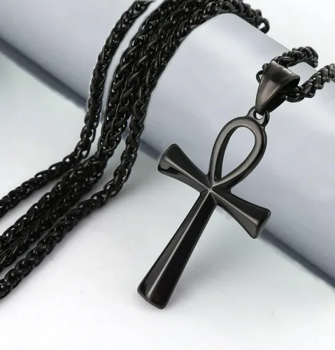 Miniatura 2 de Collar con colgante de cruz de Ankh copta egipcia antigua de acero inoxidable para niños, mujeres y hombres, en cadena Rolo de 24 pulgadas