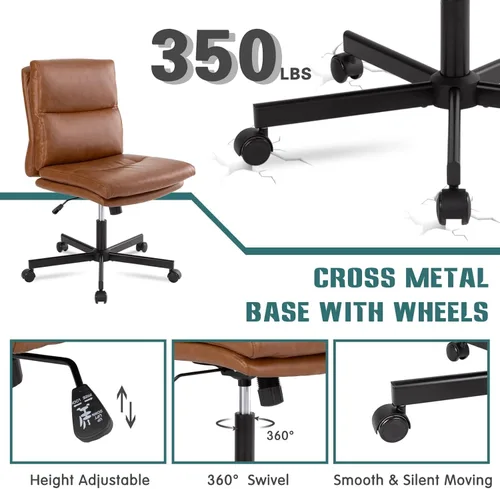 Miniatura 6 de LUCKWIND Silla de escritorio de oficina sin brazos con ruedas, silla de trabajo giratoria cruzada con espalda media, silla de tocador acolchada