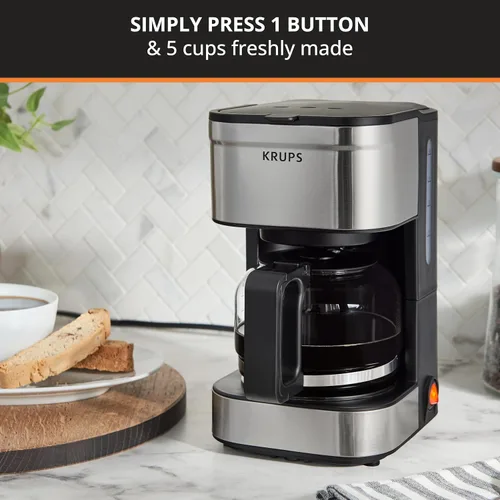 Miniatura 2 de KRUPS Simply Brew - Cafetera compacta de 5 tazas: diseño de acero inoxidable, pausa y prepara, mantiene el calor, filtro reutilizable, jarra sin