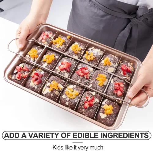 Miniatura 6 de Sartén para brownie con divisores antiadherentes para brownies, haz 18 brownies precortados a la vez, bandeja para hornear brownie individual