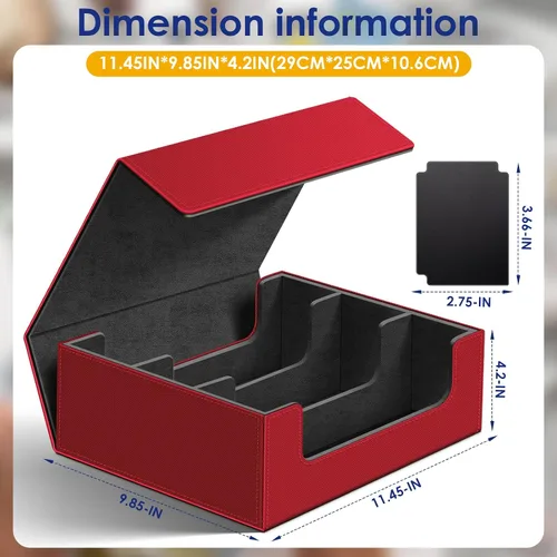 Miniatura 2 de Homthy Funda de cuero con cierre magnético para tarjetas de intercambio, caja de almacenamiento de tarjetas mágicas para MTG TCG y tarjetas Rojo