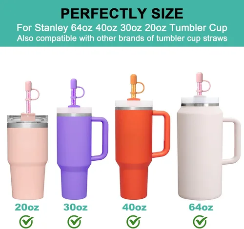 Miniatura 3 de 12 popotes de repuesto de colores con tapas protectoras para taza Stanley de 40 oz, 30 oz, 20 oz, 14 oz, 64 oz, popotes reutilizables con tapa, Paja