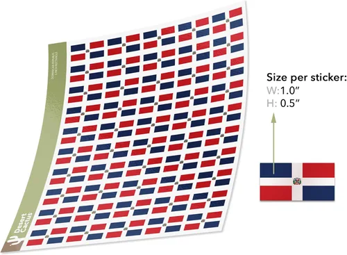 Miniatura 2 de Desert Cactus Calcomanía de bandera de país de República Dominicana, hojas rectangulares de 1 pulgada, 50 piezas en total con logotipo para niños