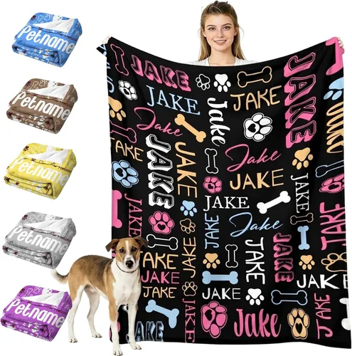 Miniatura 15 de Manta personalizada para perros con nombre – Manta personalizada para perros grandes, medianos y pequeños, manta suave y acogedora, regalo