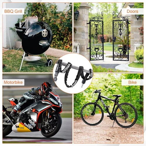 Miniatura 7 de GRIFEMA Candado de cadena para bicicleta con llave, cerradura antirrobo de bicicleta resistente, cadena de seguridad de acero endurecido de 4 pies