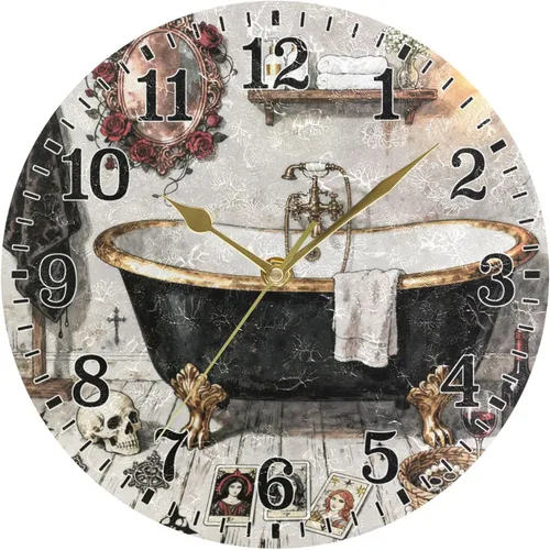 Miniatura 53 de JUNZAN Reloj de bañera con vino romántico espumoso y velas, reloj de pared silencioso de 10 pulgadas, pequeño reloj redondo, decoración de cocina