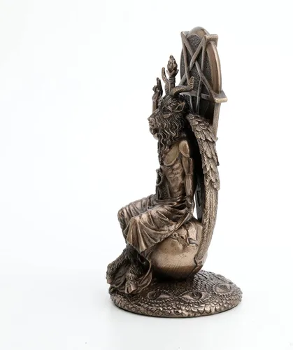 Miniatura 4 de Veronese Design Baphomet de 8 1/2 pulgadas sentado en el globo caído Wiccan Estatua de resina acabado de bronce