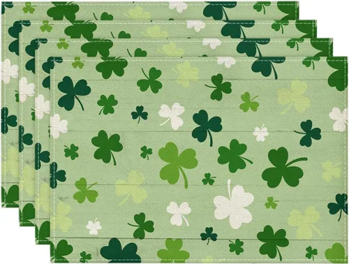 Miniatura 8 de Artoid Mode Juego de 4 manteles individuales del día de San Patricio con trébol beige de 12 x 18 pulgadas para decoración de fiestas, cocina, comedor