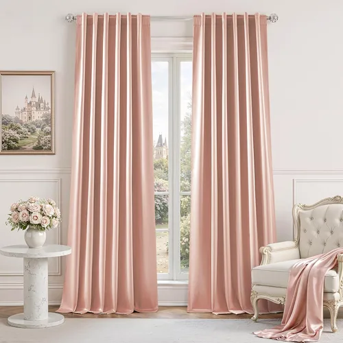 HOMEIDEAS Cortinas de seda sintética 100 % opacas, con aislamiento térmico rosa rubor, cortinas de oscurecimiento de habitación, cortinas vintage de