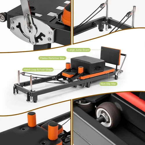Miniatura 5 de Reformador de pilates, máquina de pilates plegable para uso doméstico y entrenamiento de gimnasio, adecuado para usuarios avanzados y principiantes