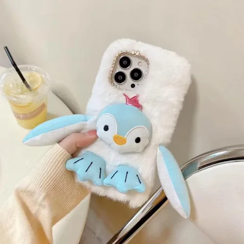 Miniatura 2 de Bonita funda de felpa con diseño de pingüino para Samsung Galaxy S22 Ultra, esponjosa y bonita funda de poliuretano termoplástico suave con diseño