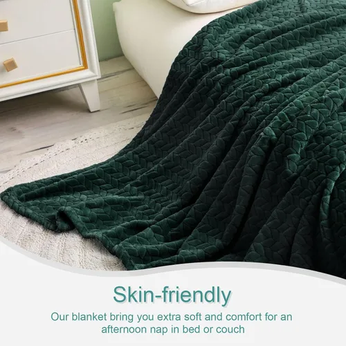 Miniatura 7 de Exclusivo Mezcla - Manta de forro polar tamaño individual para cama, 90x66 pulgadas, mantas suaves y acogedoras de franela jacquard, ligeras y Verde