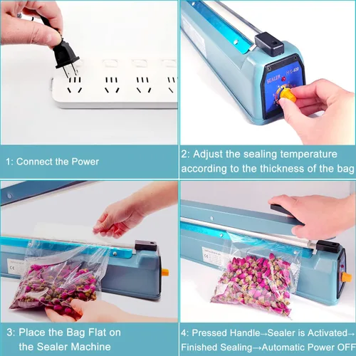 Miniatura 5 de Sellador térmico de 16 pulgadas para bolsas de plástico, sellador térmico de bolsas de plástico de metal, sellador térmico de bolsas de mylar, Azul