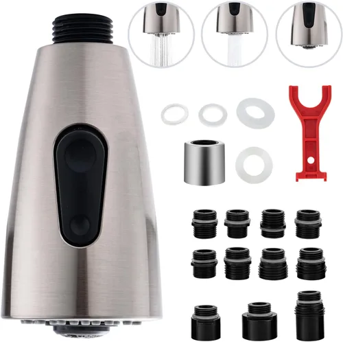 Miniatura 12 de Cabezal rociador de grifo-102, cabezal rociador de grifo de fregadero de cocina de 3 funciones, 12 adaptadores, aireador desmontable, rosca G1/2