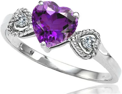Tommaso Design - Anillo de compromiso con forma de corazón de amatista auténtica, oro de 10 quilates