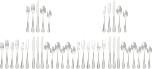 Miniatura 12 de Amazon Basics - Juego de cubiertos de acero inoxidable, cubiertos de plata aptos para lavavajillas, servicio para 4, juego de 20 piezas de tenedores
