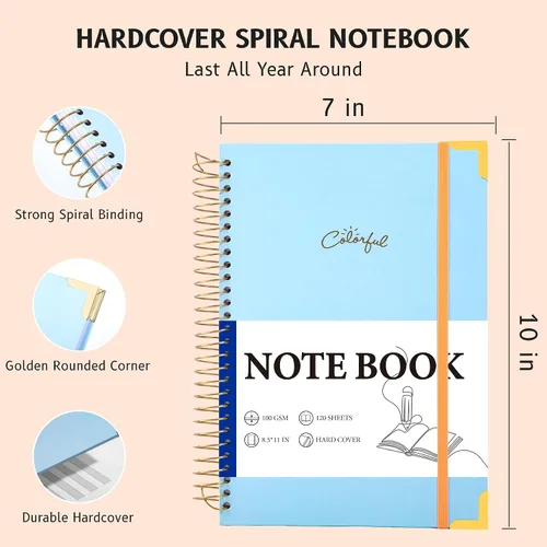 Miniatura 3 de Yoment Cuaderno de espiral B5 con bolsillos para carpeta, 200 páginas de tapa dura, diario de rayas universitarias, papel grueso de 3.53 oz/m²