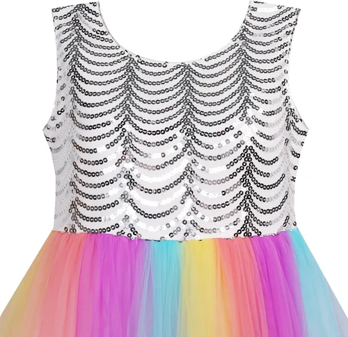 Miniatura 3 de Sunny Fashion Vestido de flores para niñas unicornio arco iris concurso de princesa fiesta
