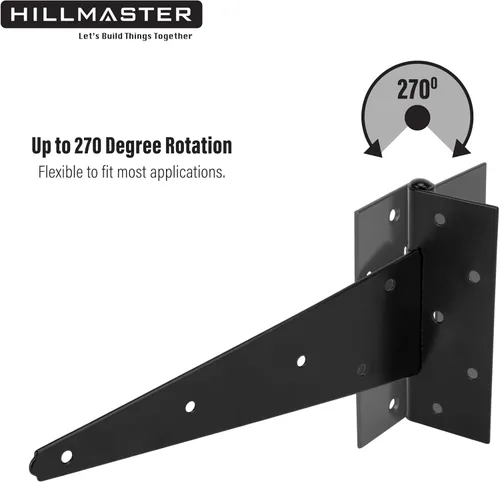 Miniatura 3 de HILLMASTER Bisagras de puerta de cobertizo con correa en T de 12 pulgadas resistentes Bisagras de correa de puerta Bisagra en T negra Herraje