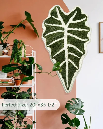 Miniatura 2 de Alfombra de baño con forma de hojas verdes, alfombra de baño con forma de hojas tropicales para bonita decoración de baño, alfombra de planta