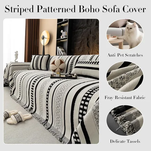 Miniatura 3 de Mantas con Rayas para Sofá, Fundas Boho para Sofá, Mantas para Sofá para Perros, Fundas Medianas para Sofá Reclinable y Silla, Fundas de Sofá