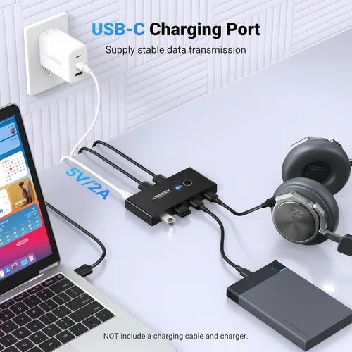 Miniatura 4 de UGREEN Selector de interruptor USB, 2 computadoras que comparten 4 dispositivos USB 2.0, concentrador de caja de conmutadores periféricos USB 2.0