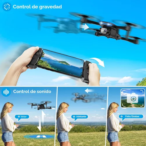 Miniatura 5 de Drone con cámara 1080P - Cuadricóptero plegable con control de gestos, giro 3D, inicio de una tecla, parada de emergencia, 2 baterías, más fácil