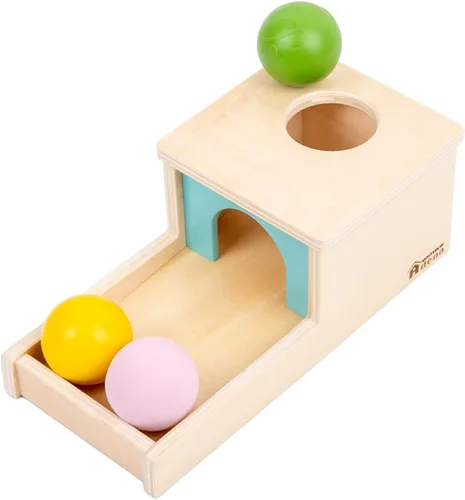 Adena Montessori Juguete de Madera para Bebé de 6-12 Meses, 3 Pelotas con Bandeja, Caja de Permanencia de Objetos, Juguete de Aprendizaje Educativo