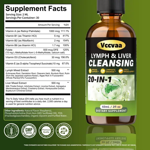 Miniatura 8 de Lymph & Liver Cleanse Liquid Drops, 20-in-1 Lymphatic Drainage Drops, Natural Herbal Complex with Milk Thistle, Echinacea, Fucoxanthin - Gentle