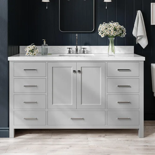 Miniatura 21 de ARIEL Cambridge - Mueble de baño espresso de 43 pulgadas con fregadero, borde de mármol italiano de carrara de 1.5 pulgadas, madera maciza