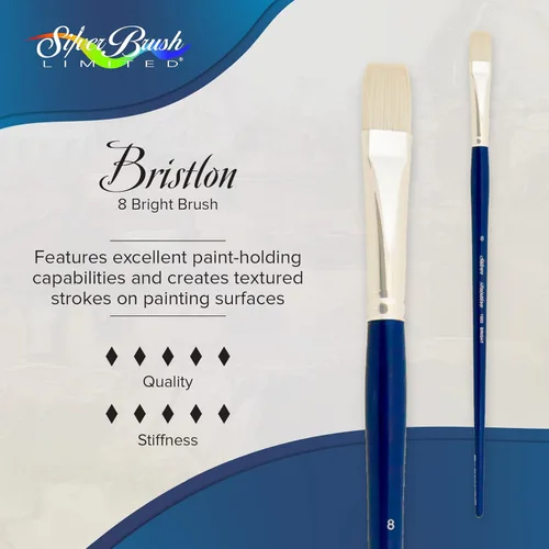 Miniatura 2 de Silver Brush Limited 1902-8 Bristlon Brocha brillante para pinturas al óleo, acrílicas y cuerpo pesado, tamaño 8, mango largo