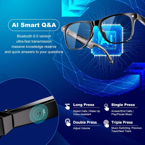 Miniatura 5 de Lentes inteligentes AI para mujeres y hombres, lentes de sol Bluetooth con GPT de chat y 164 idiomas, gafas de traducción con lente de cambio