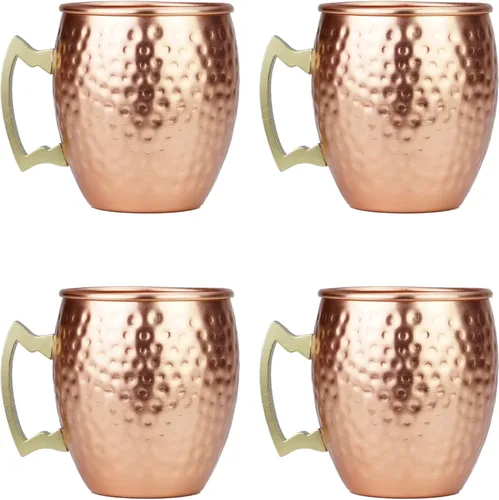 ARORA Moscow Mule - Juego de 4 tazas de aluminio martilladas hechas a mano para bebidas de cóctel, bar de cerveza, regalos de fiesta, color cobre,