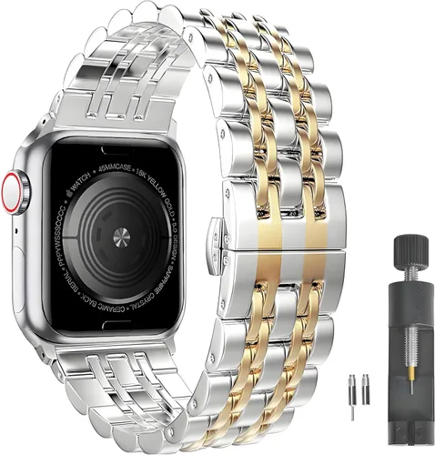 Miniatura 21 de Correa delgada de acero inoxidable compatible con Apple Watch Ultra 3/2/1 (1.929 in) y Series 11 10 9-1 SE 3-1 (46/45/44/42/41/40/1.496 in), correa