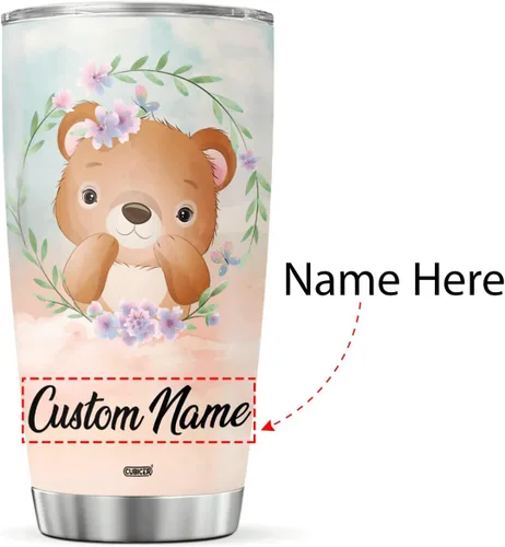 Miniatura 2 de CUBICER Vaso de café personalizado con diseño de oso y tapa aislada, regalos de Navidad para niños, mujeres y adultos, tazas de acero inoxidable