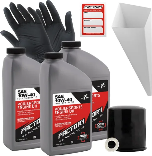 Factory Racing Parts Kit de cambio de aceite compatible con Kawasaki EX300 EX400 Z300 KLE300 Z400 – Incluye 3 cuartos de galón de aceite sintético
