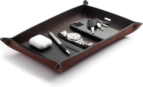 Miniatura 21 de Main Street Forge Bandeja de valet de cuero para hombre, organizador rústico EDC para llaves, teléfono y cartera, fabricado en Estados Unidos
