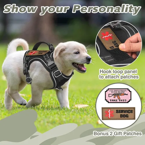 Miniatura 2 de Arnés táctico XS para perro, chaleco de servicio militar para perro con mango vertical, chaleco para cachorros pequeños sin tirones para Negro