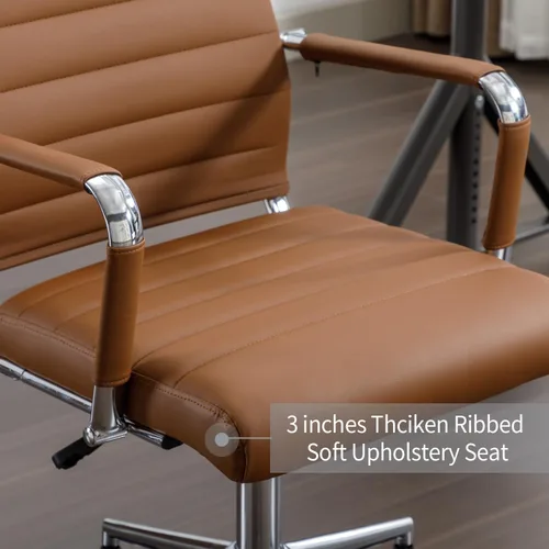 Miniatura 5 de Silla de escritorio de oficina de cuero, sillas de sala de conferencias con ruedas, silla ejecutiva moderna de respaldo alto, ergonómica giratoria