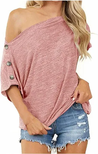 Blusa sólida hombros descubiertos para mujer, camiseta de manga corta de verano 2023, camiseta holgada sexy para fiesta