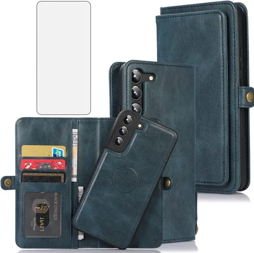 Miniatura 8 de Asuwish Funda de teléfono para Samsung Galaxy S22 Plus S22+ 5G Wallet Funda desmontable con protector de pantalla de vidrio templado y soporte