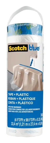 ScotchBlue Cinta de Pintor de Plástico Pre, 48 pulgadas x 30 yardas, cinta y película de enmascarado combinadas en un producto, adherencia estática