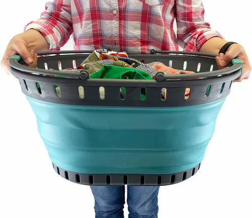 Miniatura 6 de SAMMART Cesta plegable de plástico para la ropa sucia de 25 litros (6.6 galones), contenedor de almacenamiento plegable y organizador, cesta