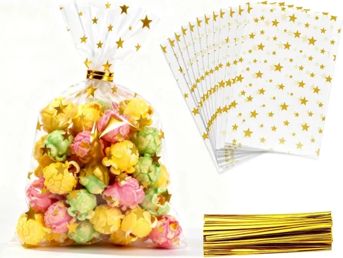 Miniatura 12 de Bolsas de celofán iridiscentes de 5 x 7 pulgadas con lazos giratorios, bolsas de golosinas para galletas, chocolates y palomitas de maíz
