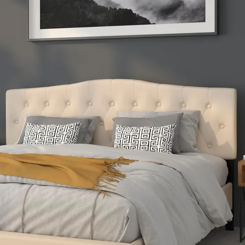 Miniatura 32 de BizChair Cabecero tapizado capitoné tamaño individual en tela beige