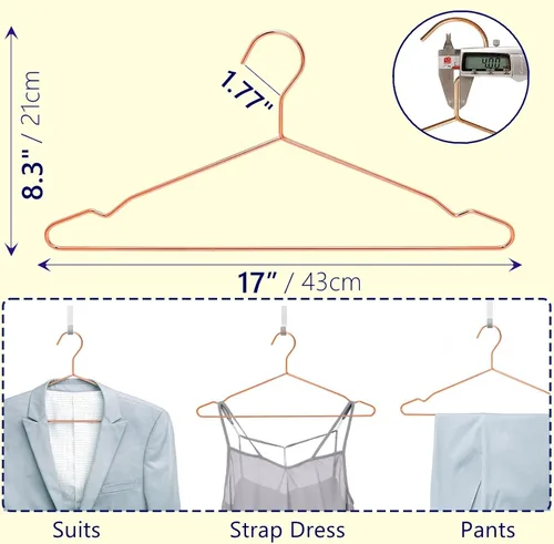 Miniatura 2 de Amber Home Paquete de 20 perchas de metal dorado rosa cobre de 17 pulgadas para abrigos, perchas para trajes, perchas delgadas con muescas