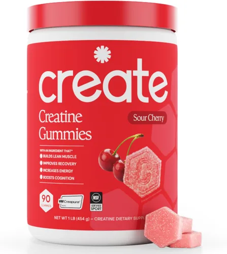 Create - Gomitas de creatina monohidratada con 1.5 g de creatina por gomita para fuerza muscular, resistencia, recuperación y concentración;