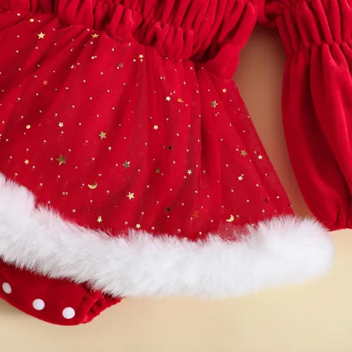 Miniatura 18 de FYBITBO Vestido de Navidad para bebé niña, terciopelo verde, manga larga, tutú, mameluco, vestido de fiesta, traje de Navidad