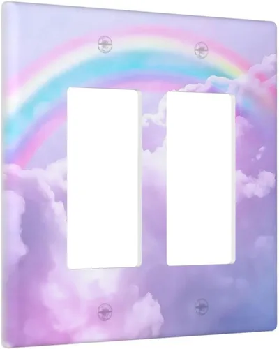 Miniatura 147 de Rainbow in the Clouds - Placas de Pared de Doble Interruptor de 2 Posiciones, Panel de Arte Rosa, Cubierta de Interruptor de Luz, Placa Frontal Arco