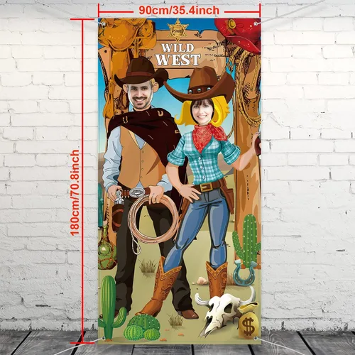 Miniatura 2 de Blulu Decoraciones de fiesta de fondo de vaquero occidental de 6 x 3 pies, decoración para cabina de fotos de rodeo del salvaje oeste, fondo
